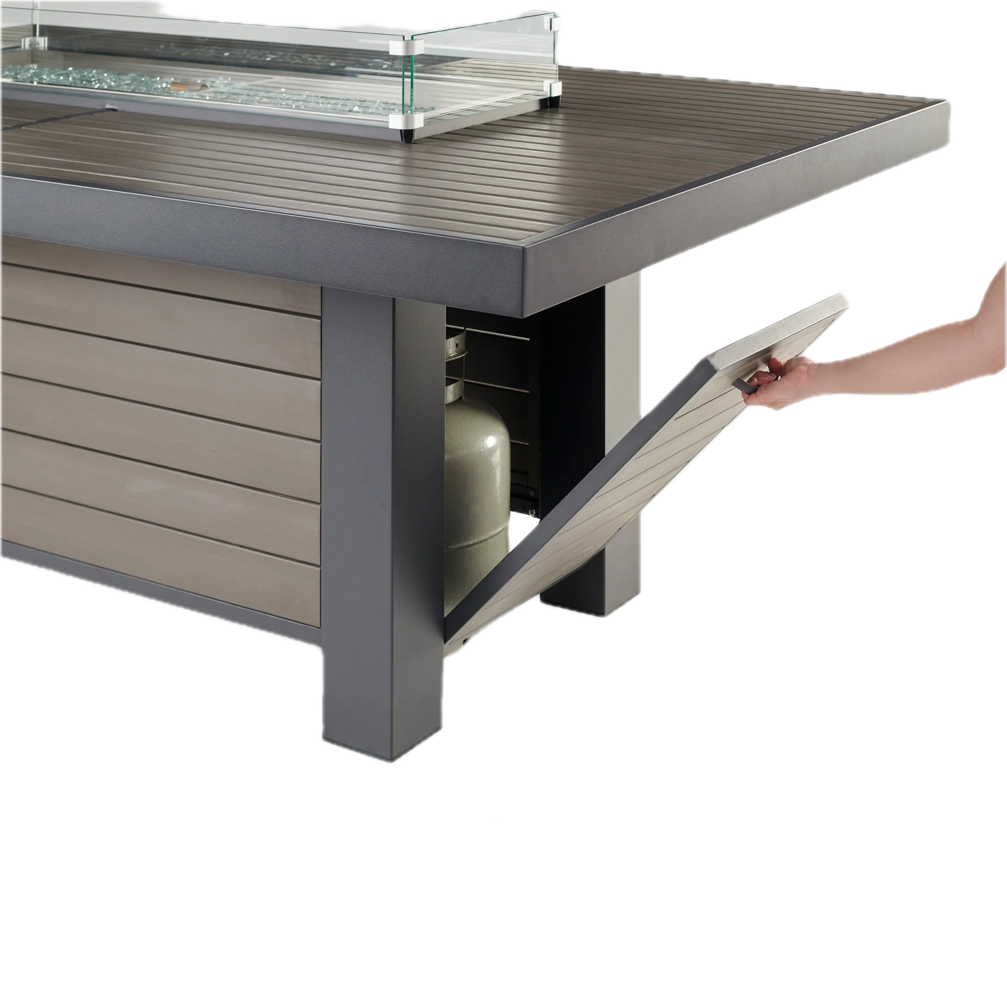 Kenwood and Brooks Linear Dining Height Gas Fire Pit Table