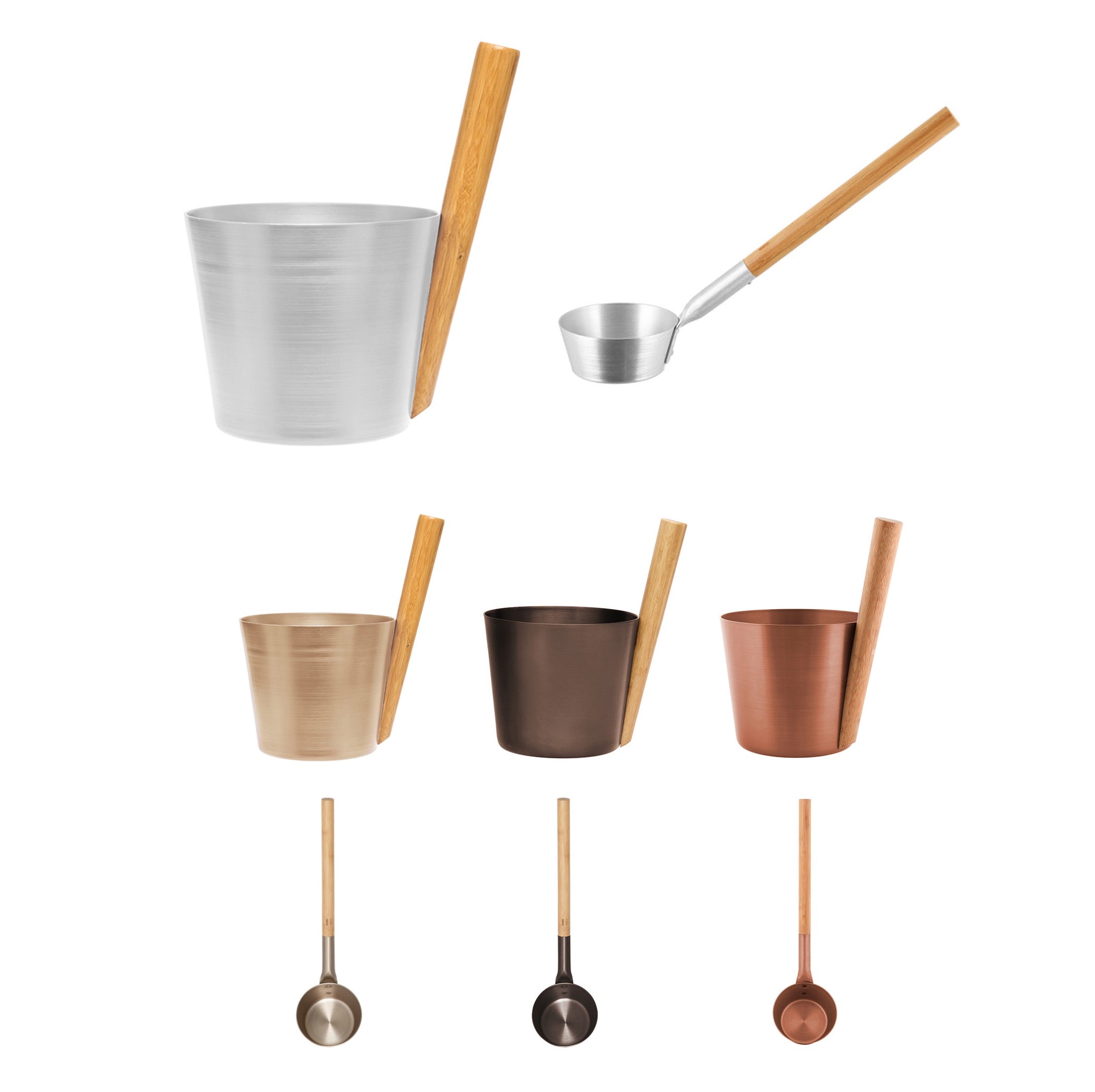 Aluminum Sauna Bucket w/Thermo Bamboo Straight Handle, 5 Liter