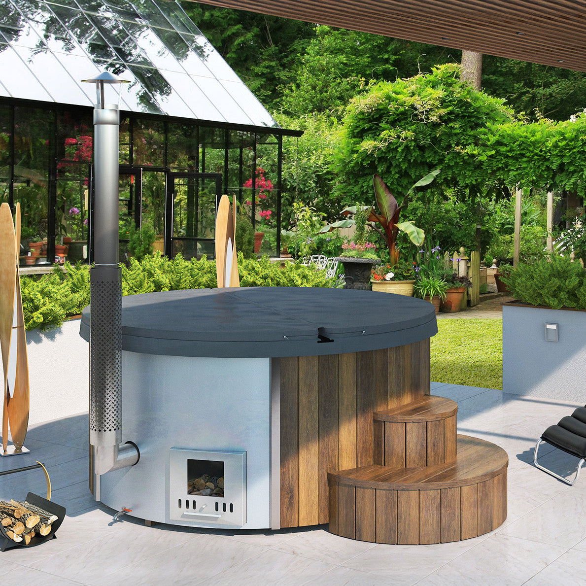 SaunaLife SOAK-Series Model S4 Wood-Fired Hot Tub for up to 6 People