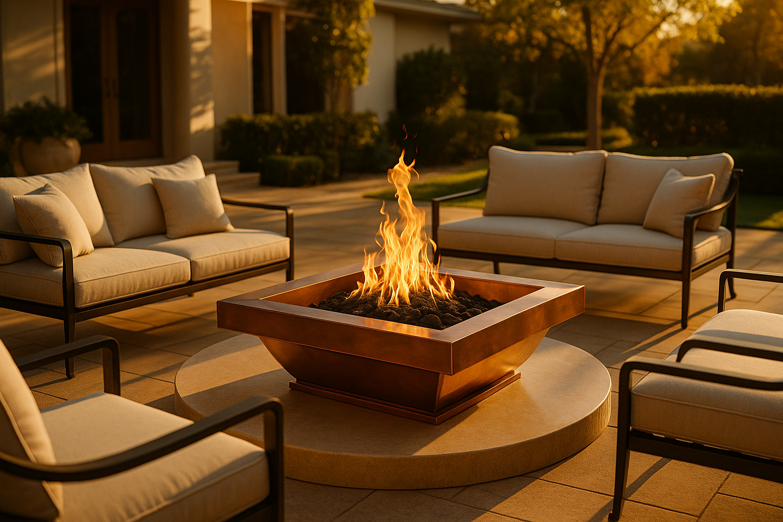 luxury firepit during the late afternoon