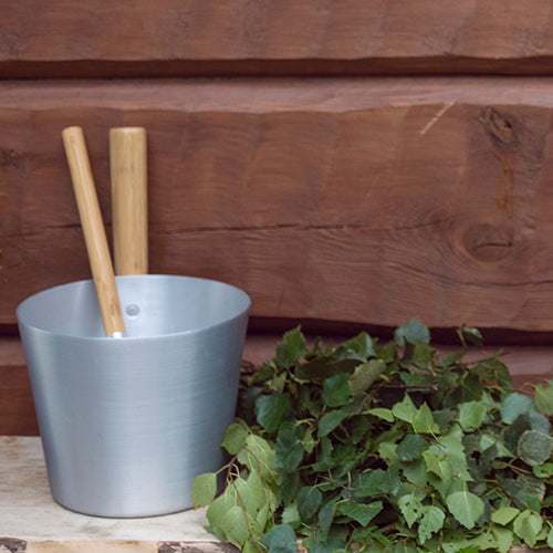 Aluminum Sauna Bucket w/Thermo Bamboo Straight Handle, 5 Liter